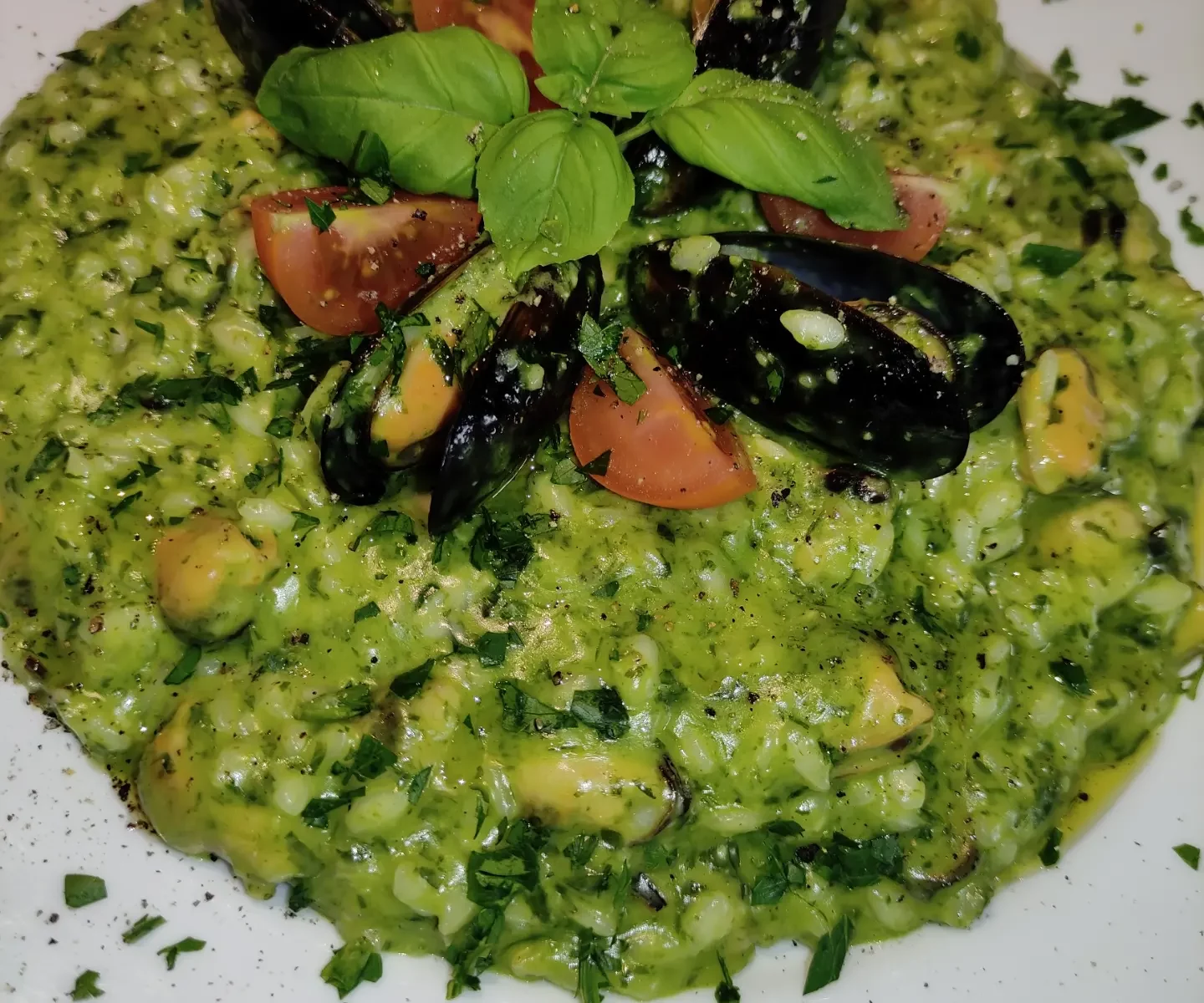 Risotto Pesto e Cozze - Risotto Pesto und Miesmuscheln